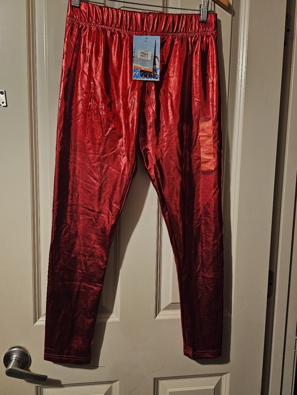 Shiny Red Metallic Leggings M